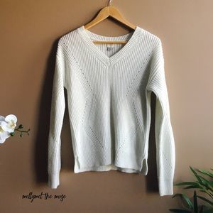 Cozy Knit V-Neck Sweater with Silver Threading
